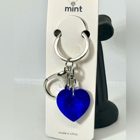 Blue Crystal Heart Keychain Charm - Silver Accent - Picture 2 of 6